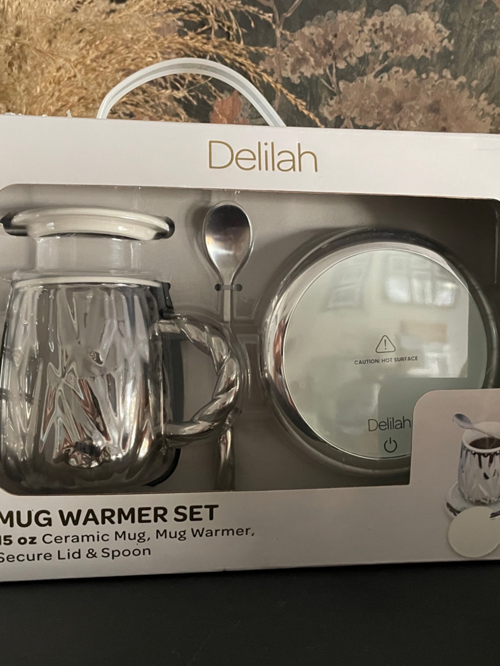 Delilah Wear Silver Ceramic Mug Warmer Set with Spoon
